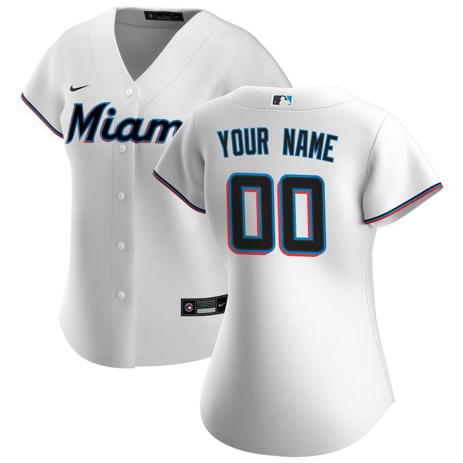 Womens Miami Marlins Nike White Home Replica Custom MLB Jerseys->customized mlb jersey->Custom Jersey